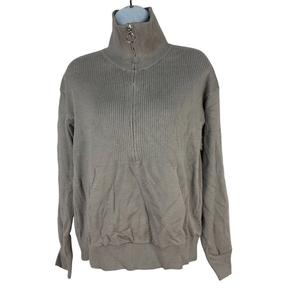 PrettyGarden Chic Gray Half Zip Knit Pullover Sweater Kangaroo Pocket Size S - Picture 1 of 6